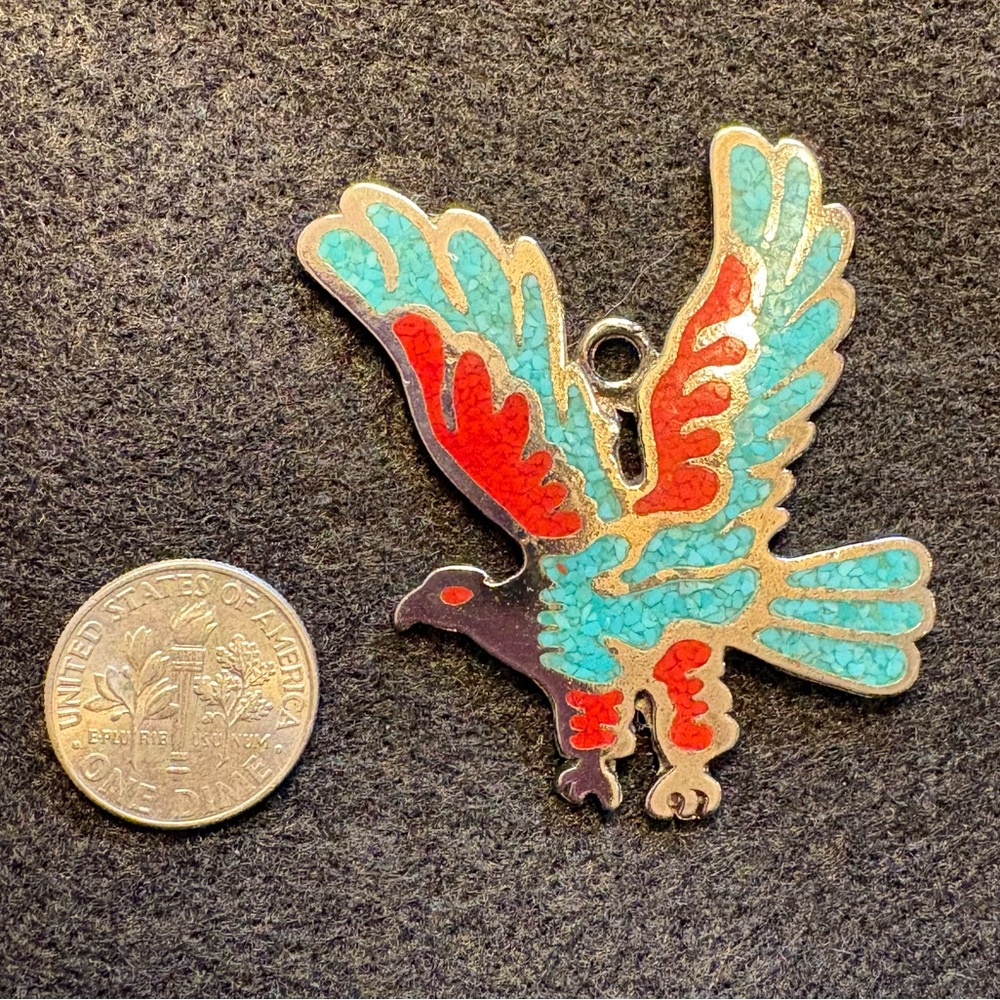 Vintage Native American Turquoise & Coral Eagle, Large, 1970s